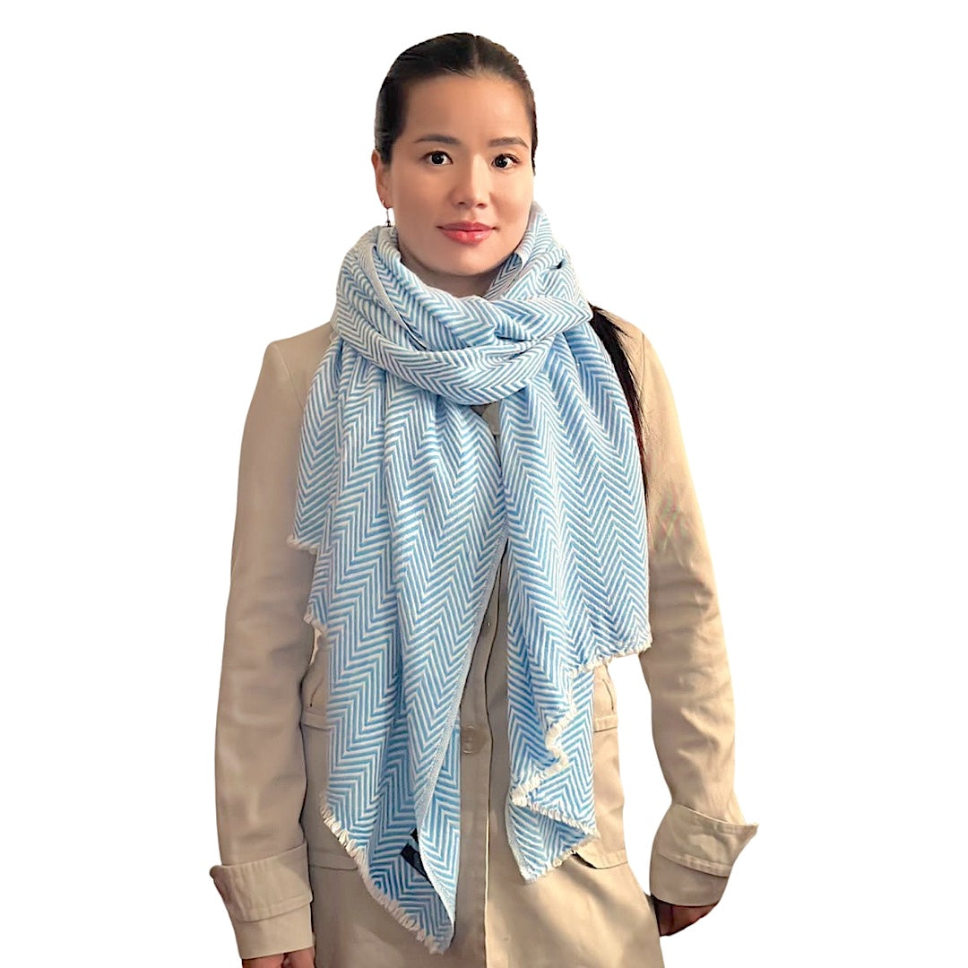 Baby Blue/White Pashmina Cashmere Blend Shawl