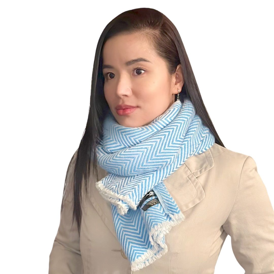 Baby Blue/White Pashmina Cashmere Blend Shawl