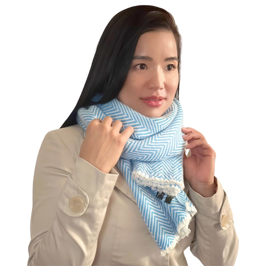 Baby Blue/White Pashmina Cashmere Blend Shawl