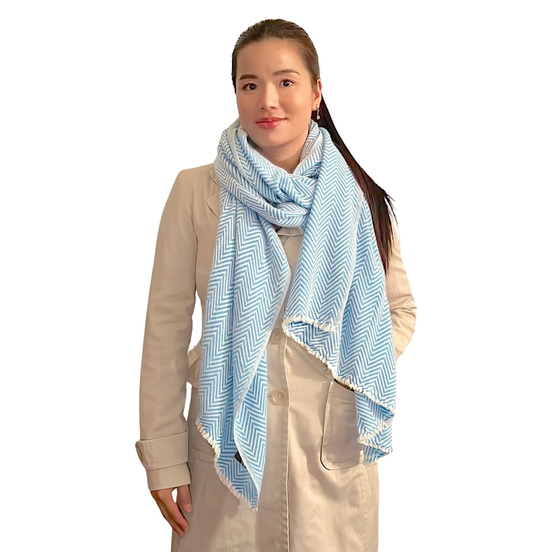 Baby Blue/White Pashmina Cashmere Blend Shawl