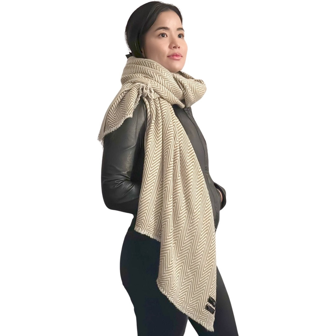 Beige/White Pashmina Cashmere Blend Shawl