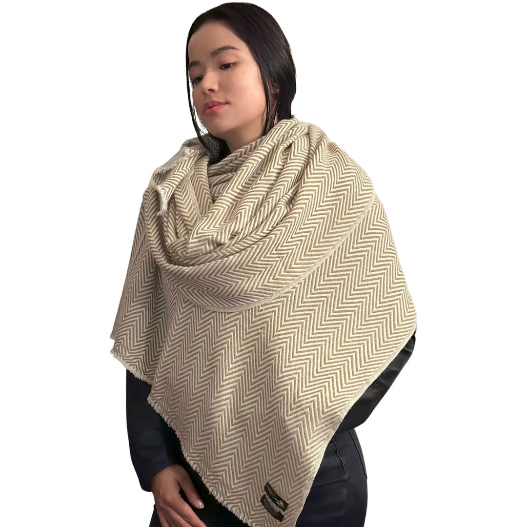 Beige/White Pashmina Cashmere Blend Shawl