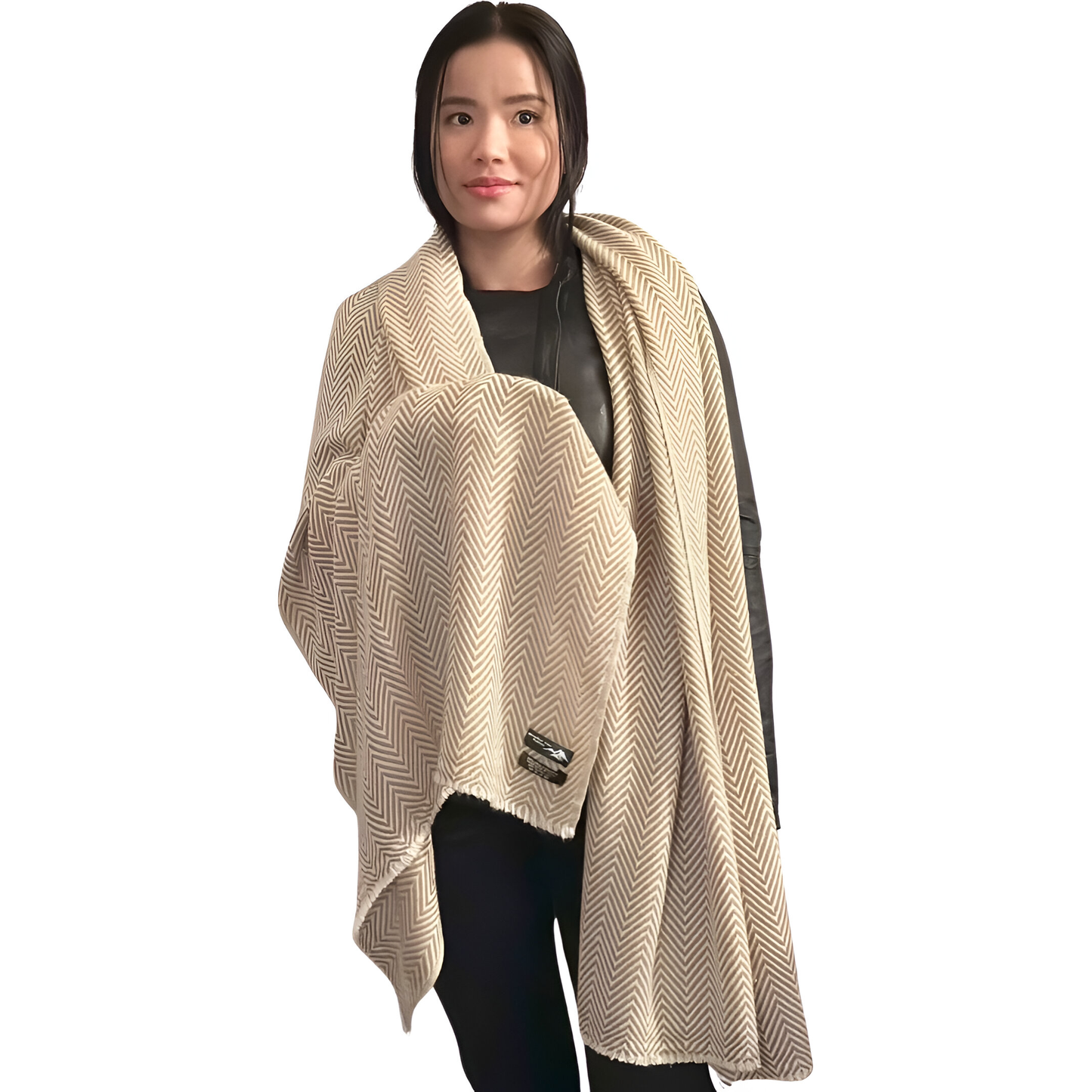 Beige/White Pashmina Cashmere Blend Shawl