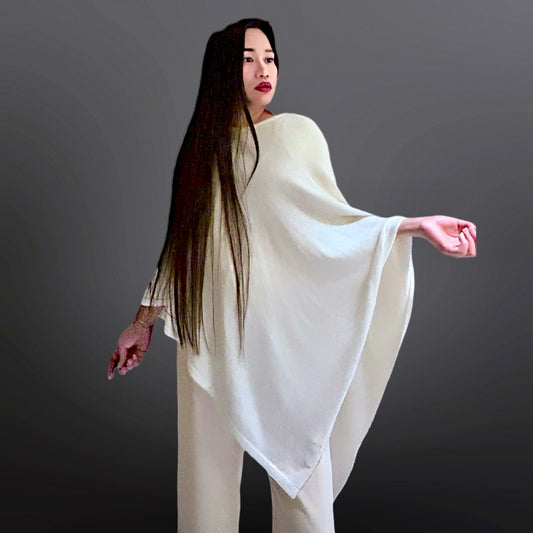 Mountain Peak White Pashmina/Cashmere High Blend Poncho