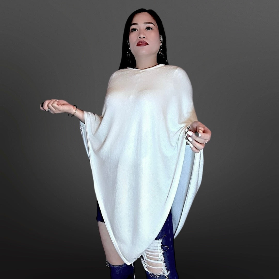 Mountain Peak White Pashmina/Cashmere High Blend Poncho