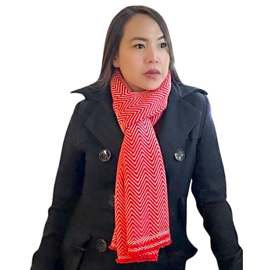 Intense RED/White Pashmina Cashmere Shawl