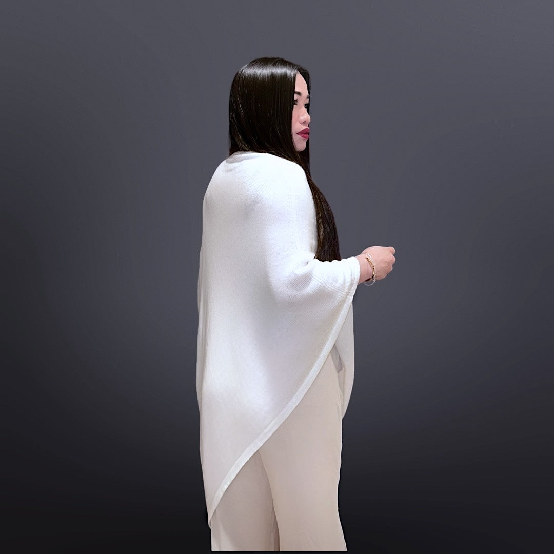 Mountain Peak White Pashmina/Cashmere High Blend Poncho