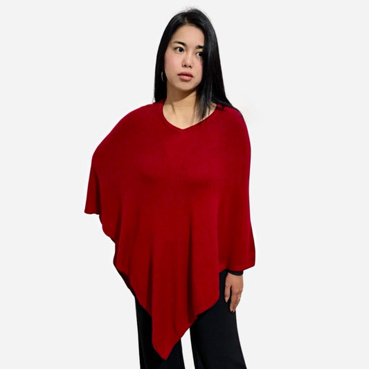 Scarlet Red Pashmina Cashmere Poncho