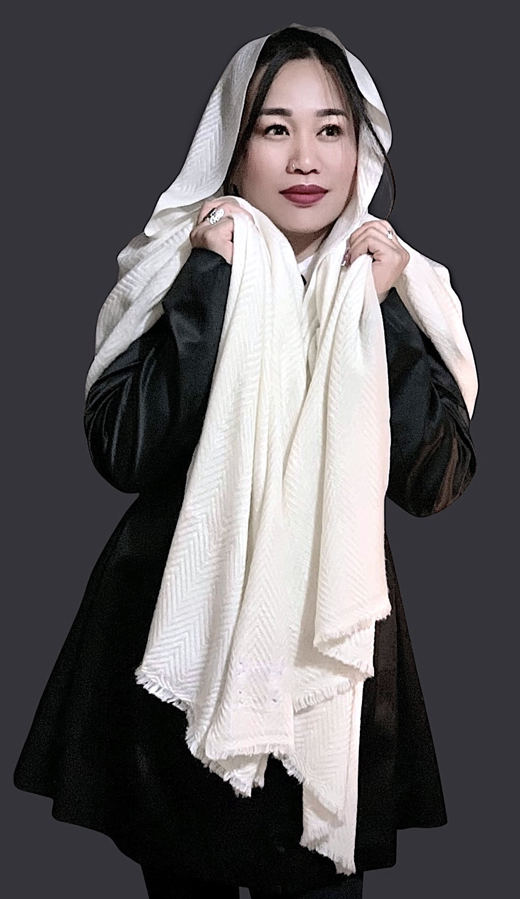 Cream/White Pashmina Cashmere Blend Shawl